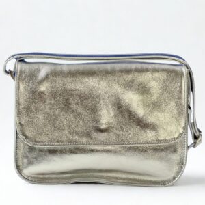 a silver bag on a white background