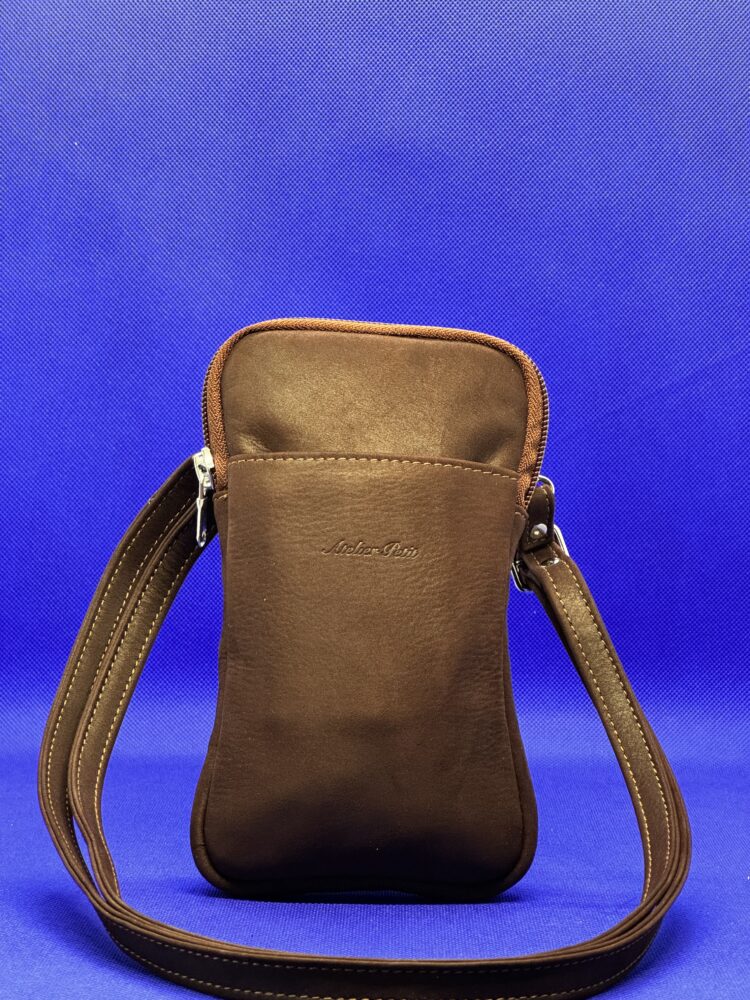 Pochette téléphone cuir marron